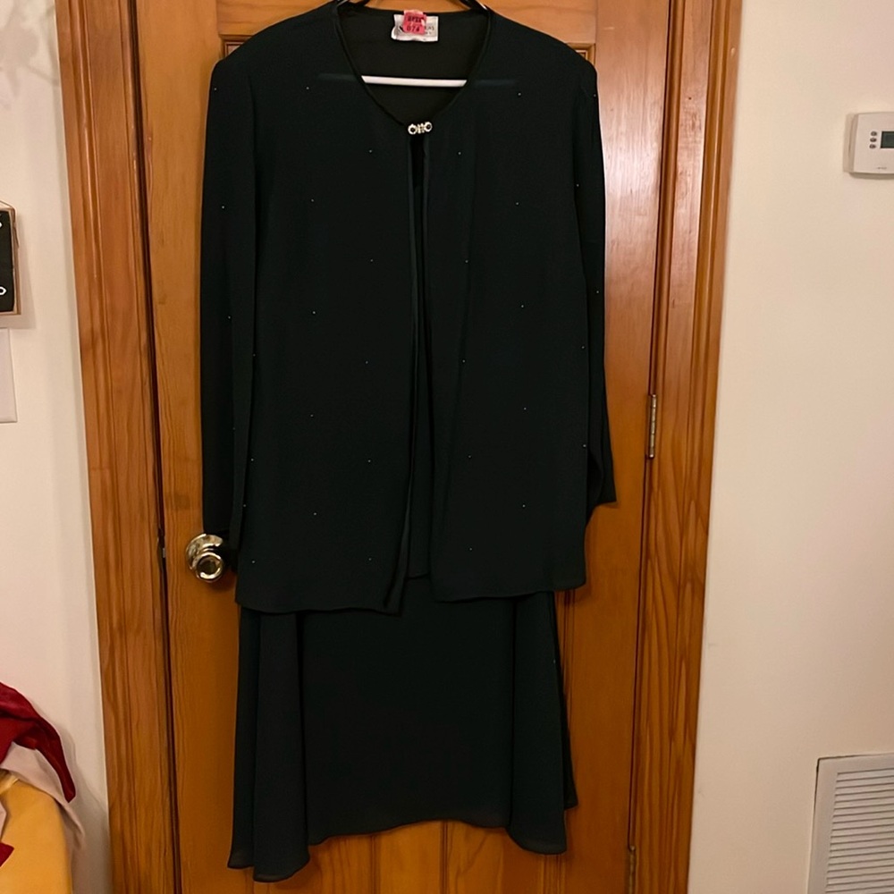 Women’s Plus 20W Navy Blue cocktail dress with sheer Navy Jacket & Rhinestones